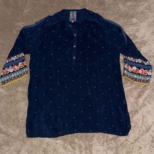 Johnny Was  Blue Night PatchWork Sleeve Tunic C24817-D Women’s Size L